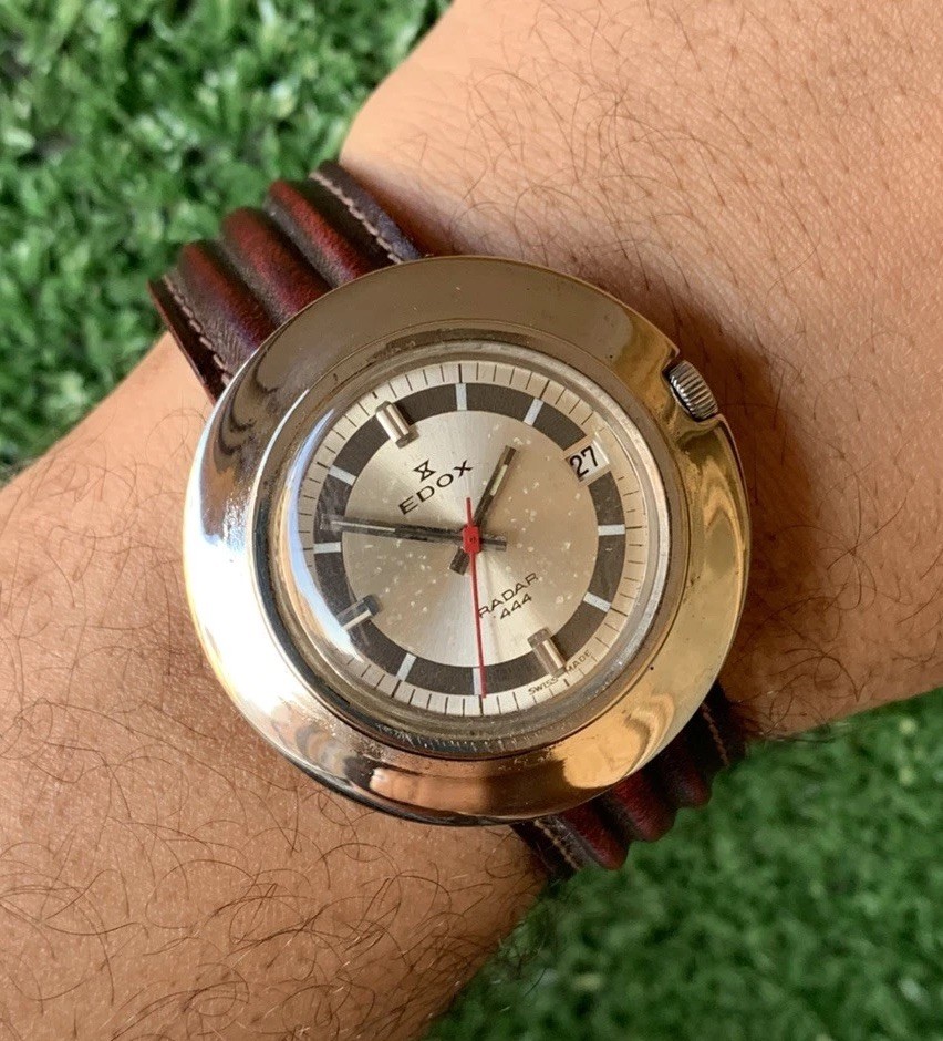 Vintage Edox Radar 444 hand wind Watch 42mm Swiss Made 1960s Date men Rare work