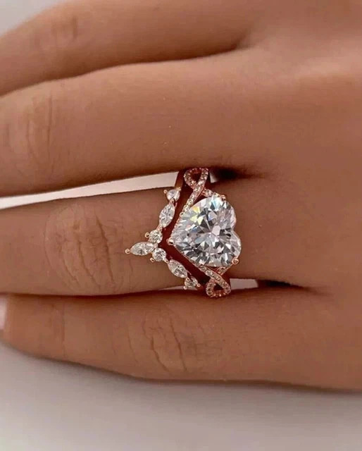 Women’s Bridal Wedding Ring 3 Ct Heart Lab Created Diamond 14K Rose Gold Plated