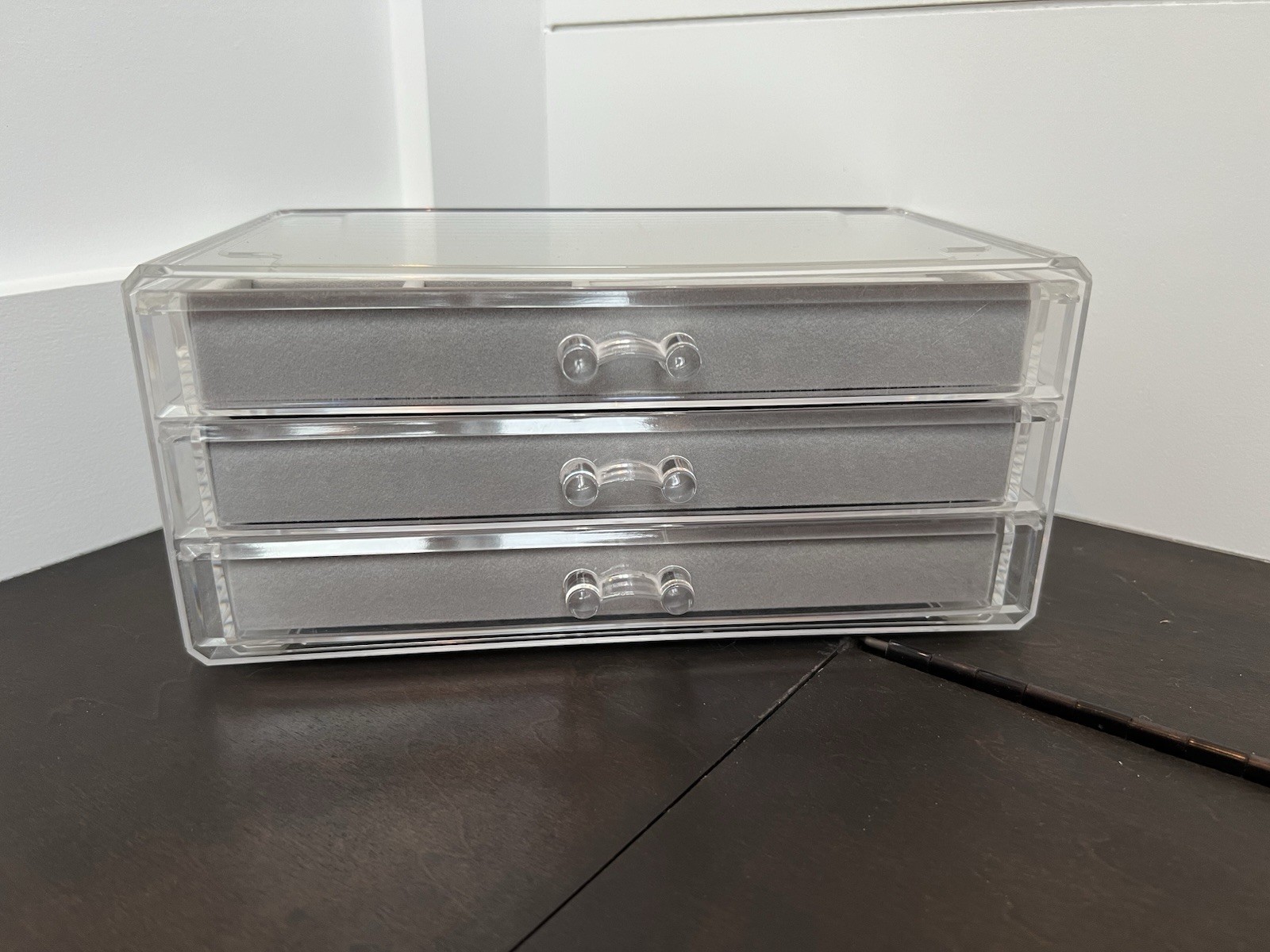 Clear Plastic 3-Drawer Jewelry Organizer, Velvet Lined