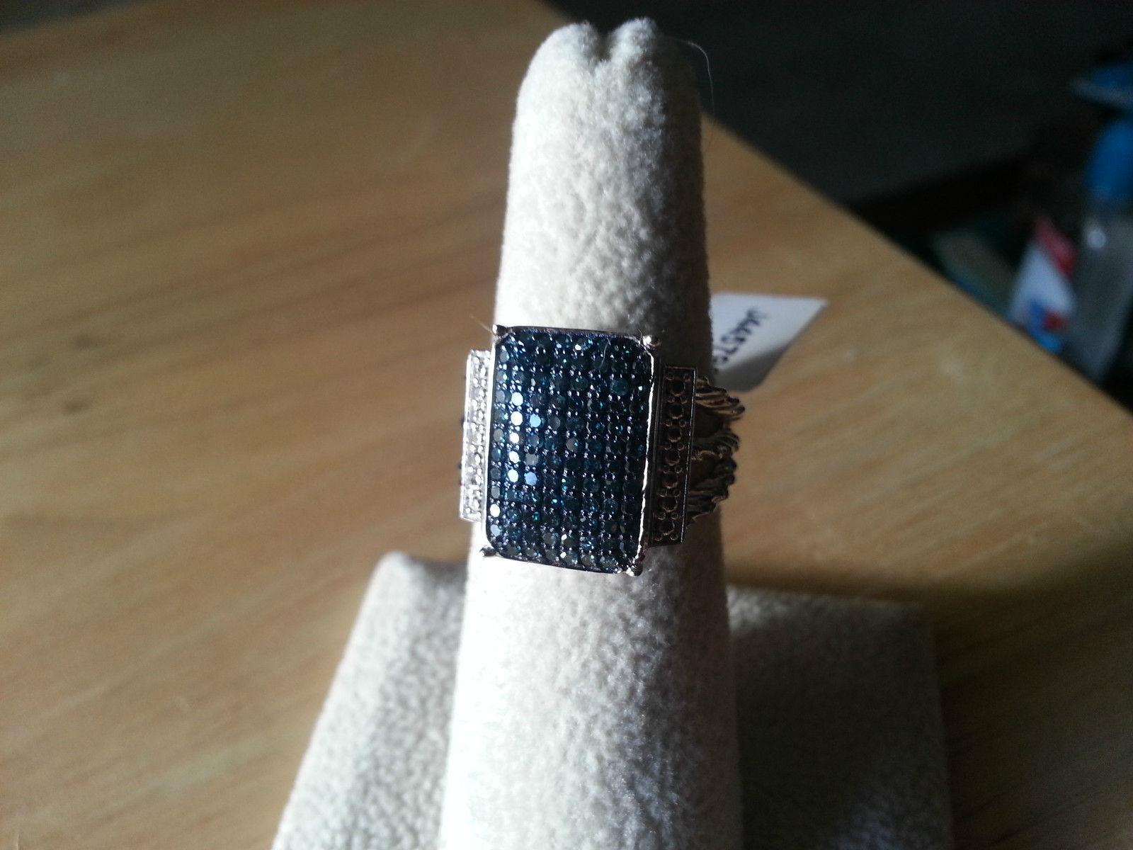 Blue diamond pave ring .50 ctw, solid .925 Sterling size 6