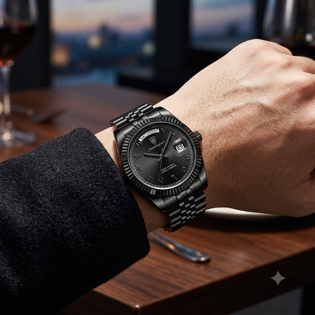 Stainless Steel Waterproof Quartz Watches For Mens Arabic Numerals POEDAGAR