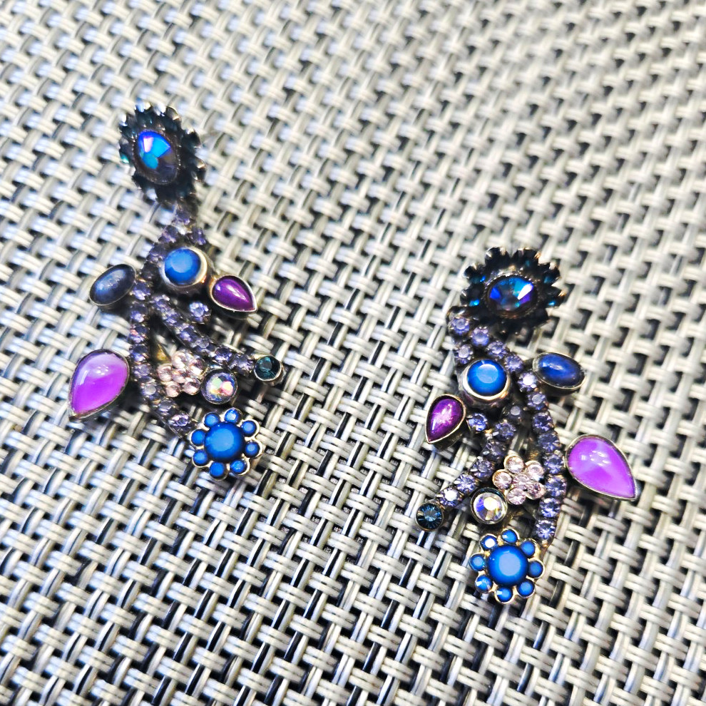 Silver Tone Multicolor Round Crystal Cluster Rhinestone Dangle Drop Earrings