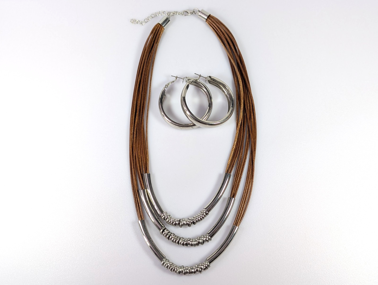 Paparazzi Necklace Mechanical Mania Brown Cord Steampunk Layered w/ Earrings Set