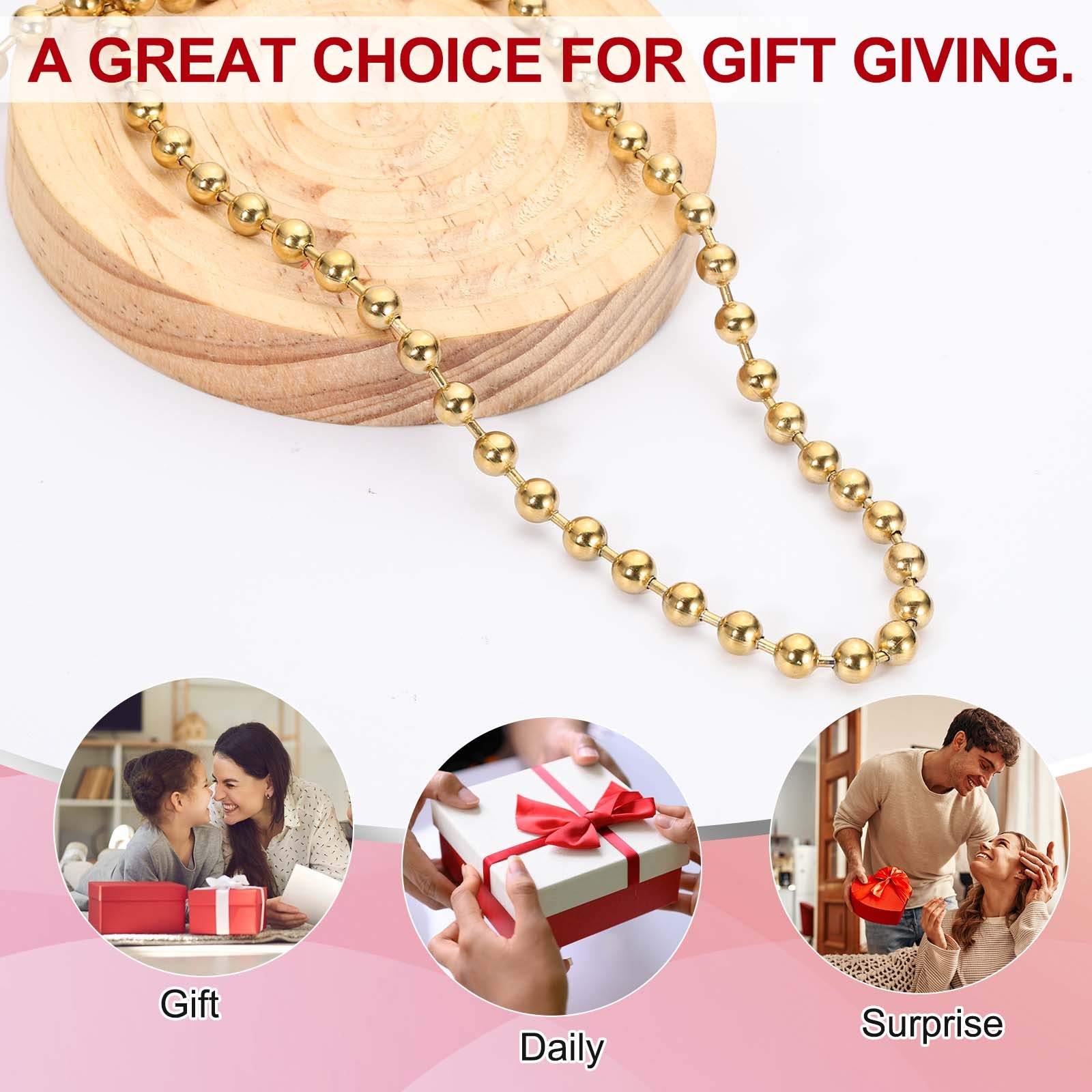Beaded Chain Necklace, 5 mm Bead Ball, 24 Inch , Gold