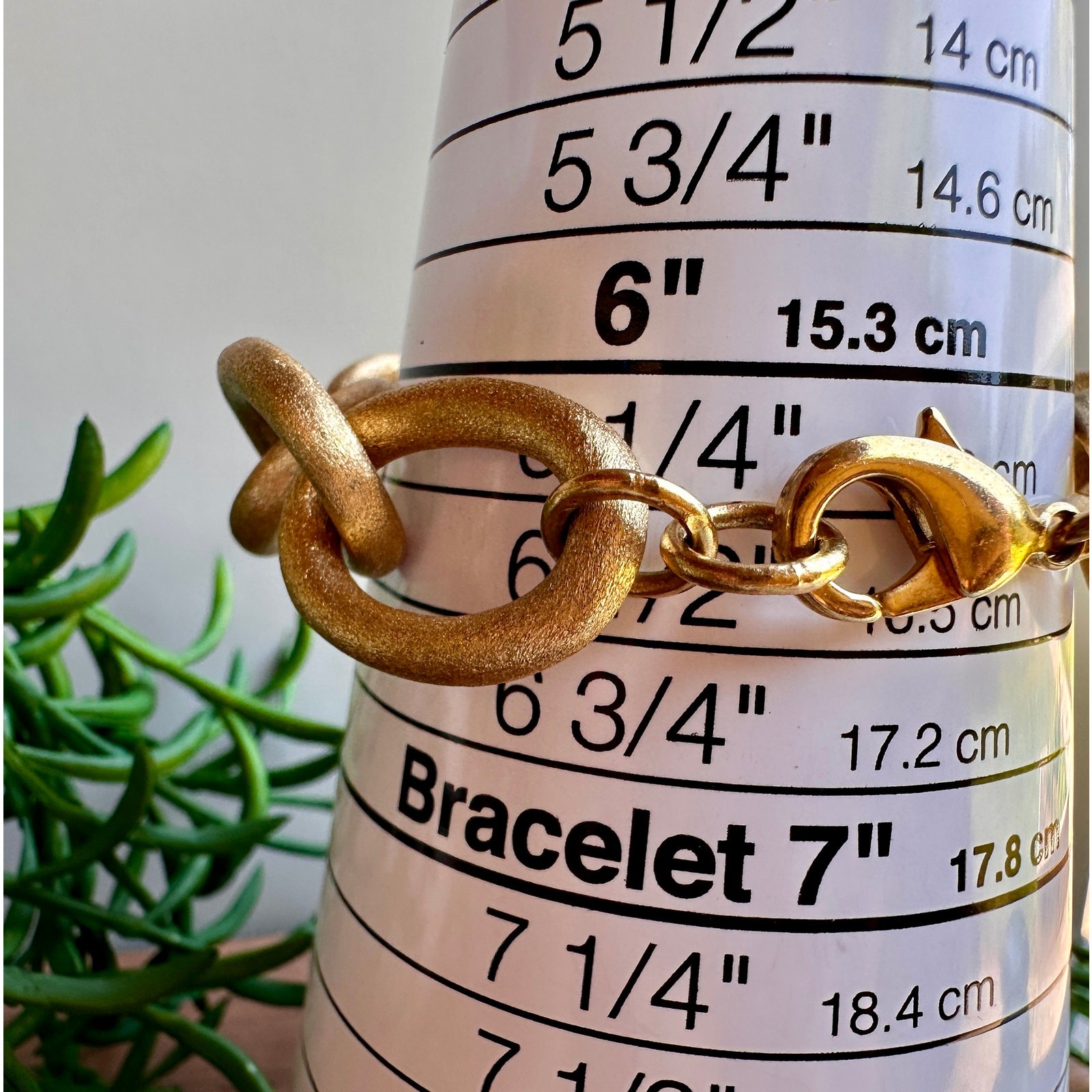 Chunky Matte Gold Tone Link Bracelet | Textured Satin Finish | Signed RL China