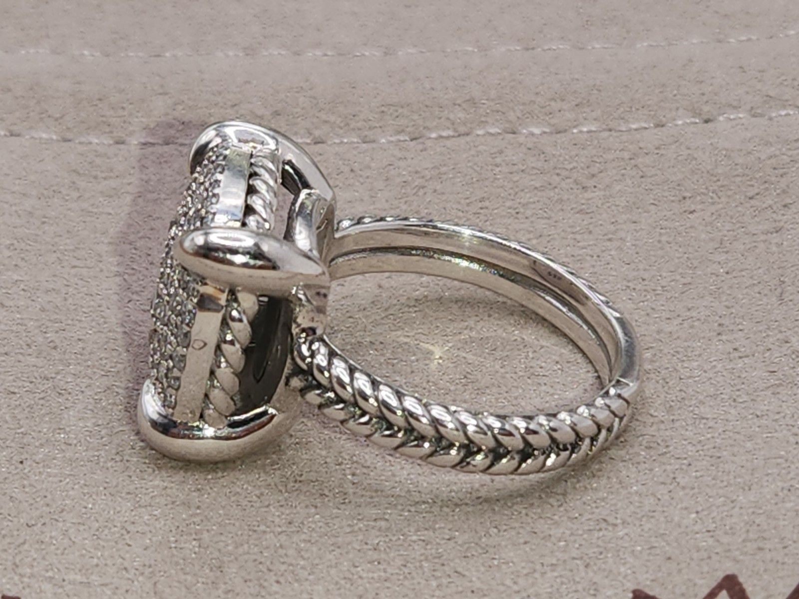 David Yurman 925 sterling silver chatelaine ring 14mm pave ring size 7