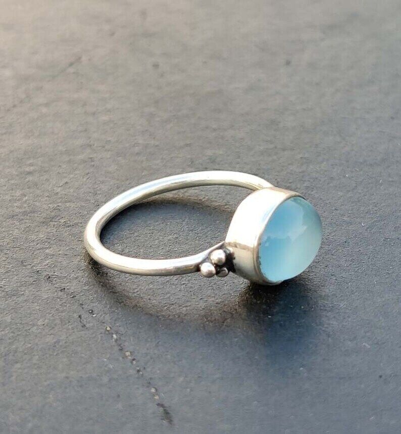 Aqua Chalcedony Women Ring Solid 925 Silver Handmade Dainty Ring All Size SR200