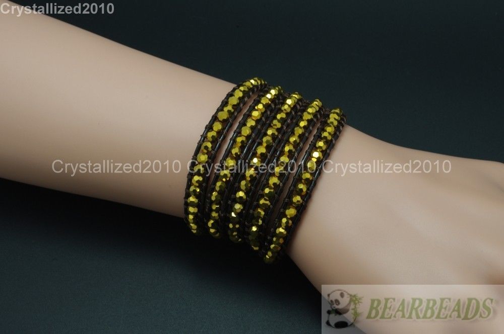 Hot Colorful Handmade Mixed Crystal Gemstones Beads Wrap Leather Bracelet 5 Wrap