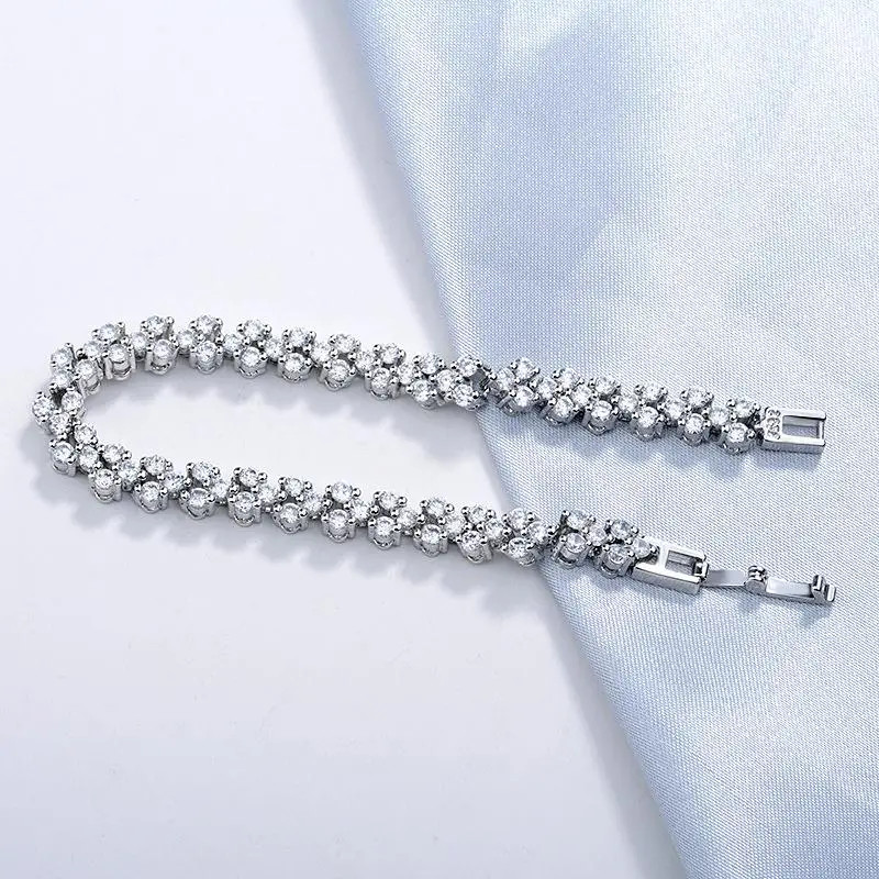 14K White Gold Roman Lab Moissanite Diamond Bracelet Engagement Wedding Bangles