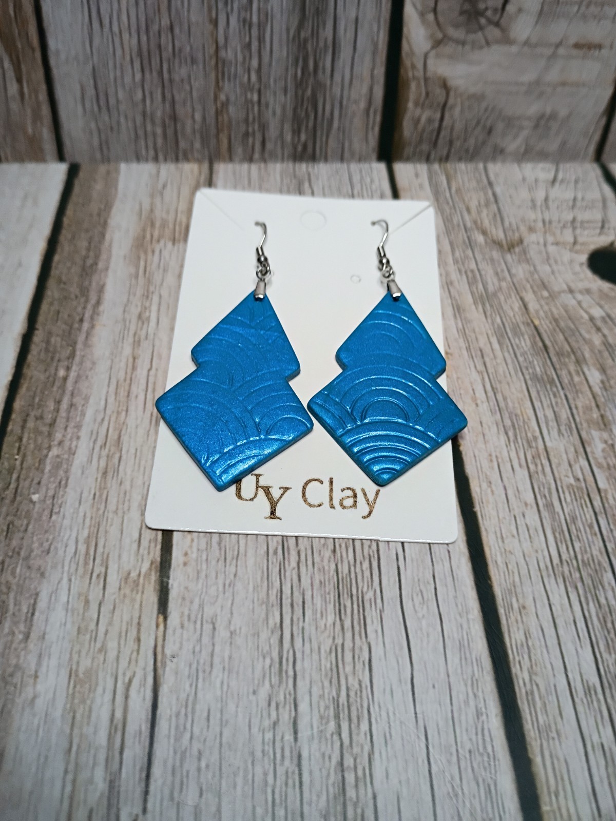 Beautiful Handmade Teal Geometric Polymer Clay Dangle Earrings – Hypoallergenic