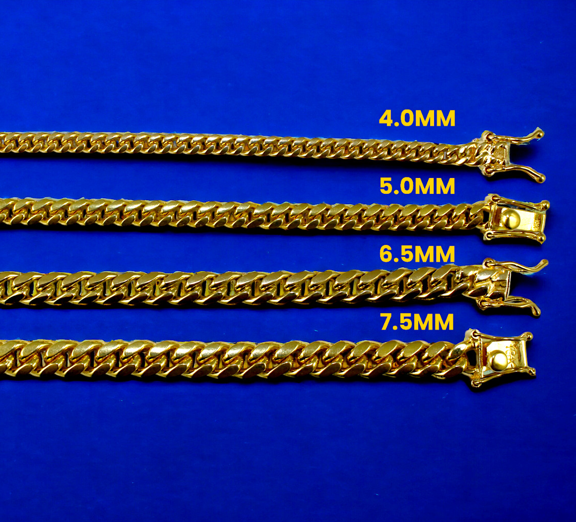 18K Yellow Gold SOLID Miami Cuban Link Chain Necklace Bracelet 3mm-7.5mm 7″-30″