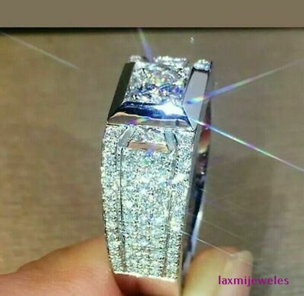 2.50Ct Princess Cut Lab Created Diamond Men’s Wedding Ring 14K White Gold Over