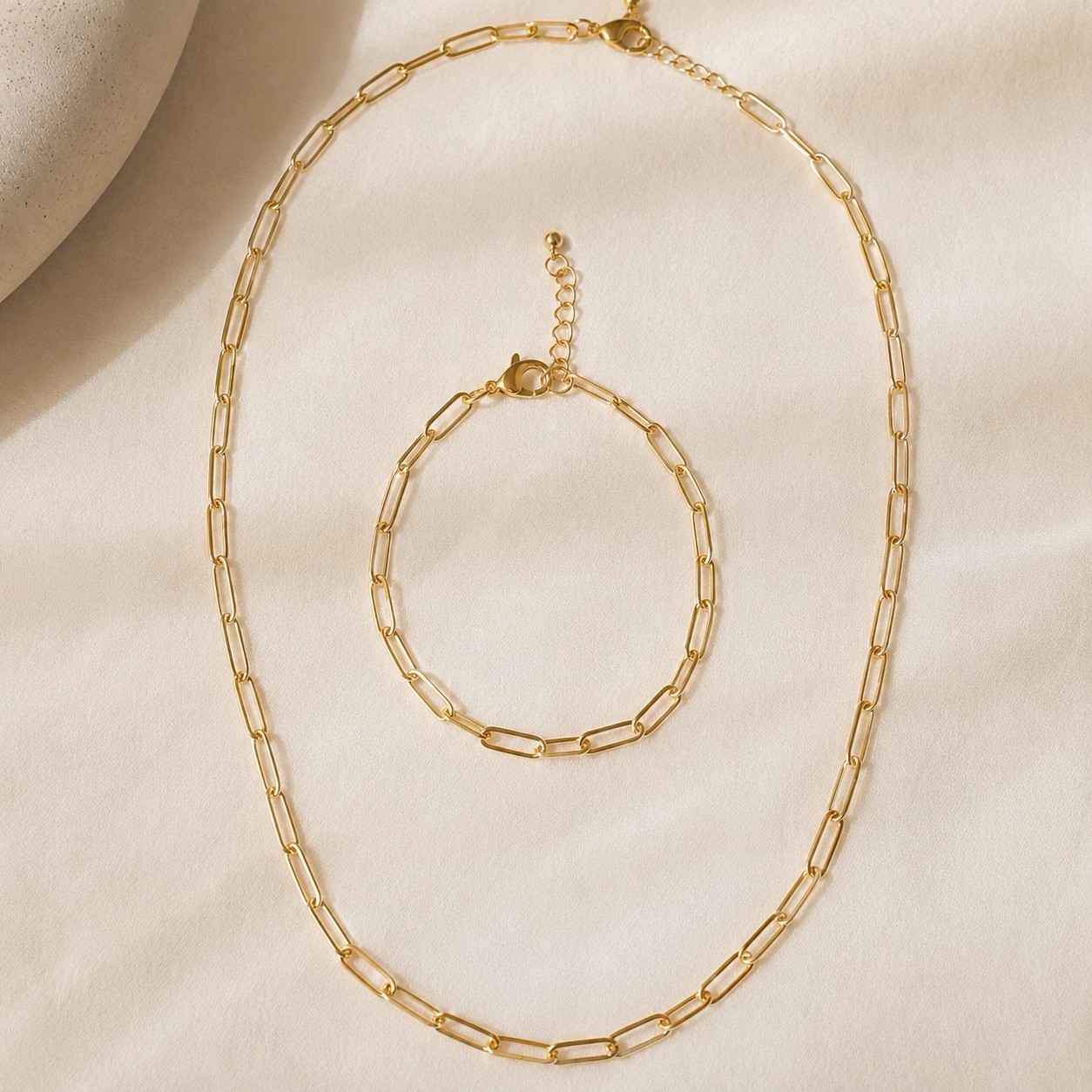 ✨ Old Money Paperclip Chain Necklace & Bracelet Set / 100% Waterproof ✨