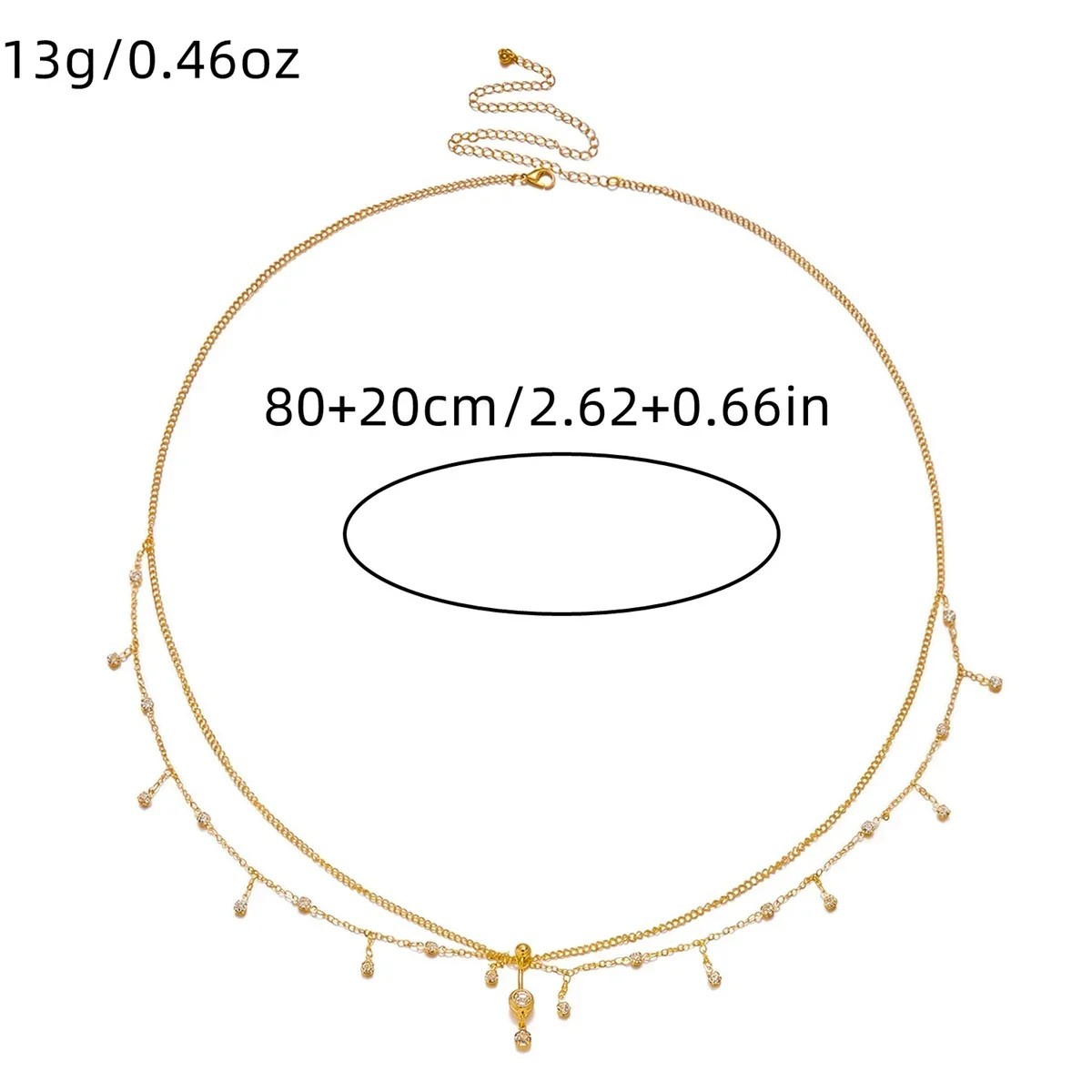 Summer Double Layer Rhinestone Cross Chain Body Chain for Women Beach Vacation P