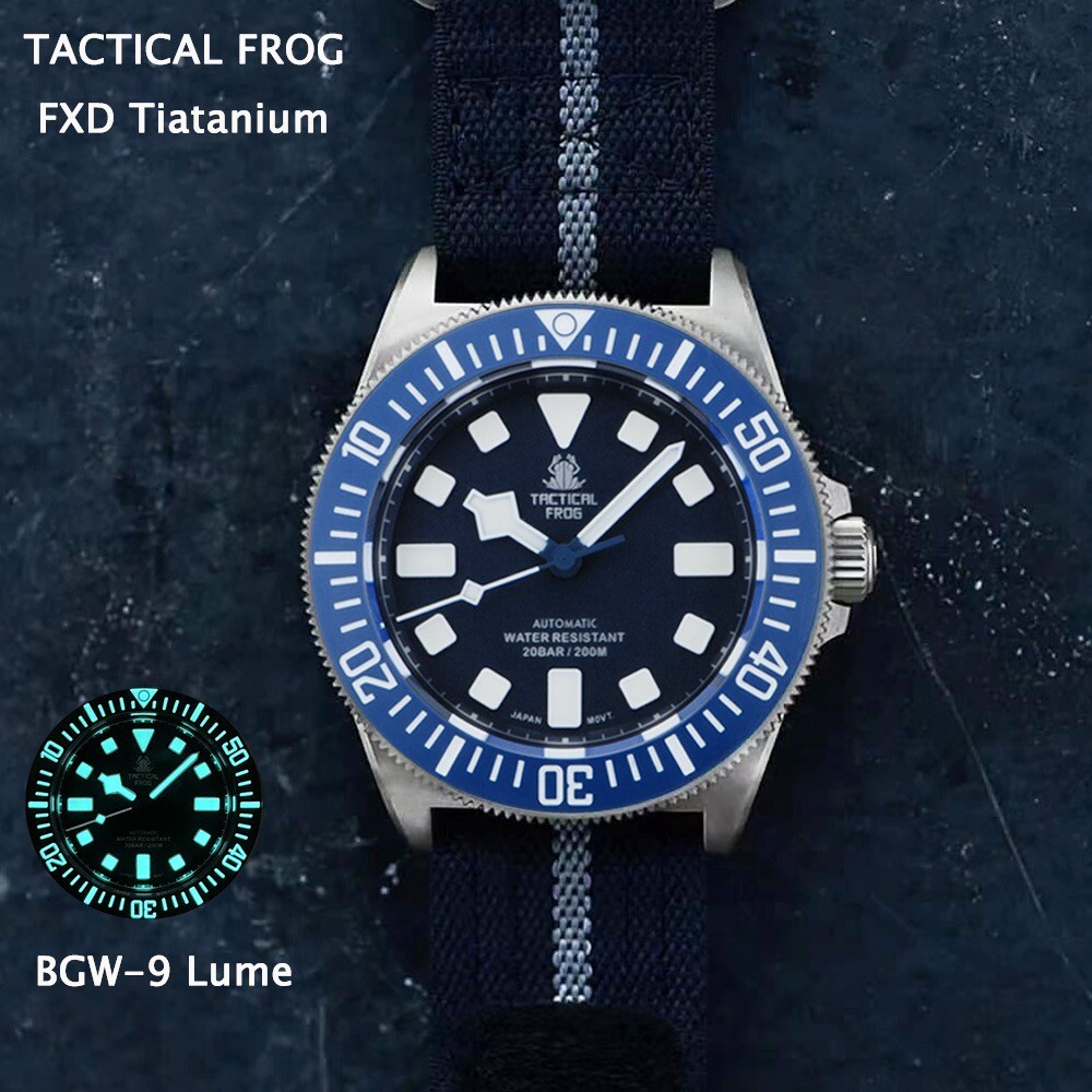 TACTICAL FROG Titanium Ti3 NH35A 200M Diver Automatic Watch BGW9 42mm Nylon