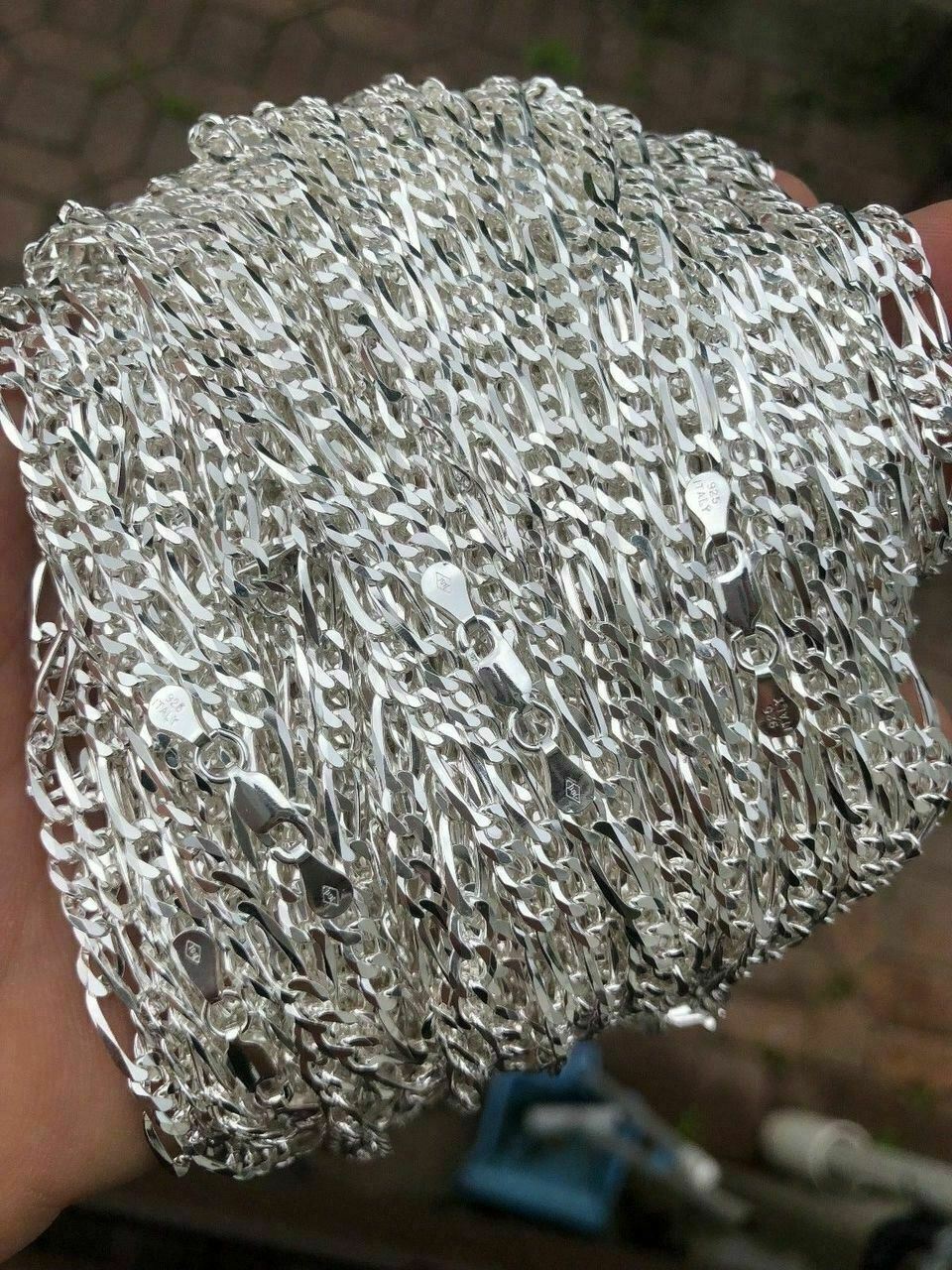 Solid 925 Sterling Silver Figaro Chain Necklace ITALY Men Women 4mm 16-30″
