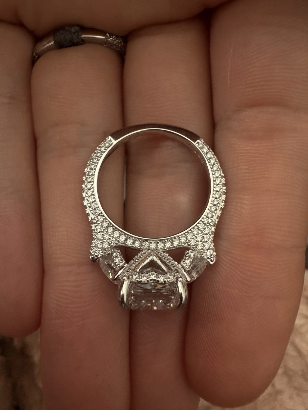 Louily Radiant Cut 3-Stone Ring l Size 6 | 925 Sterling Silver | brand new