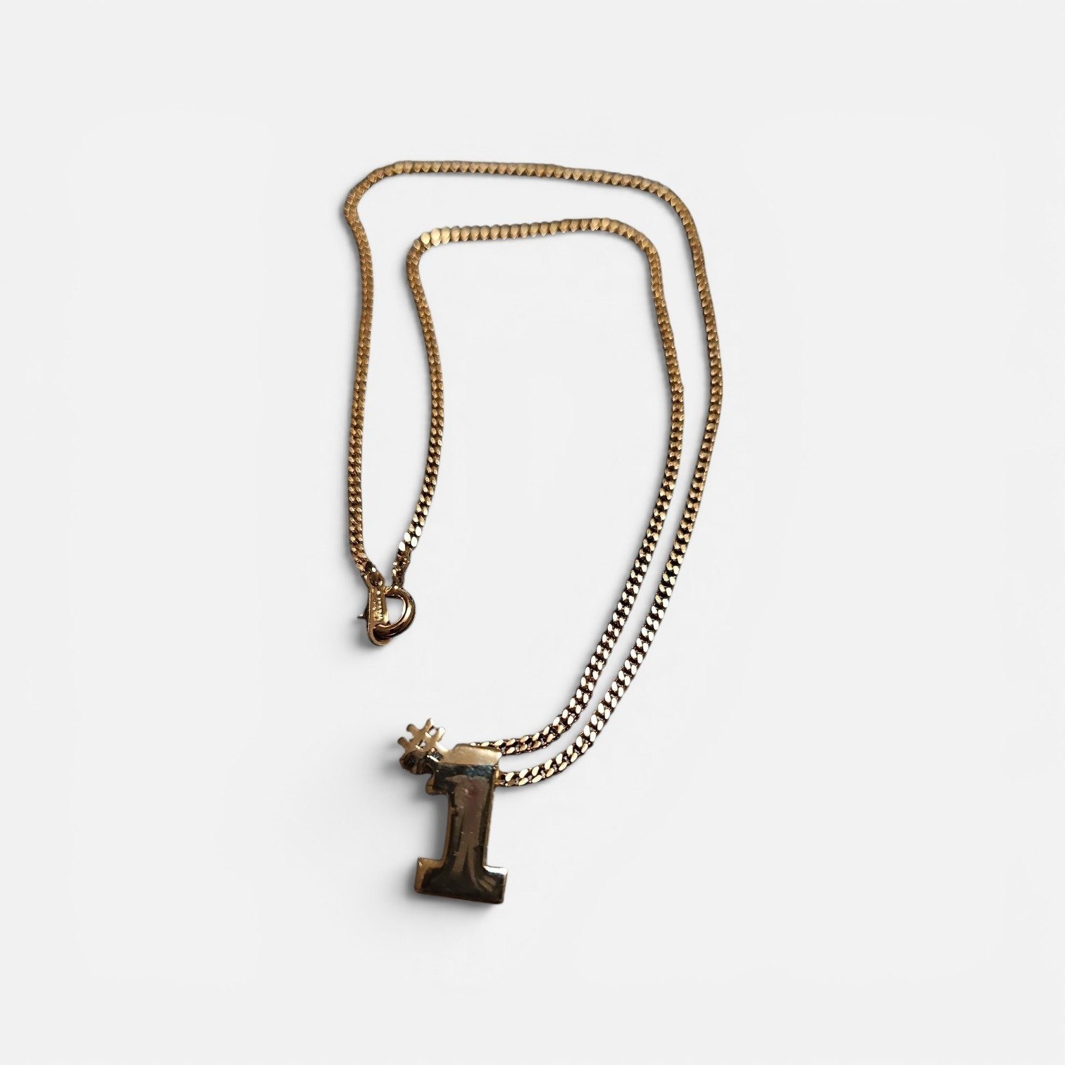 AVON Gold Tone Number 1 Crown Pendant Curb Chain Necklace Streetwear Jewelry