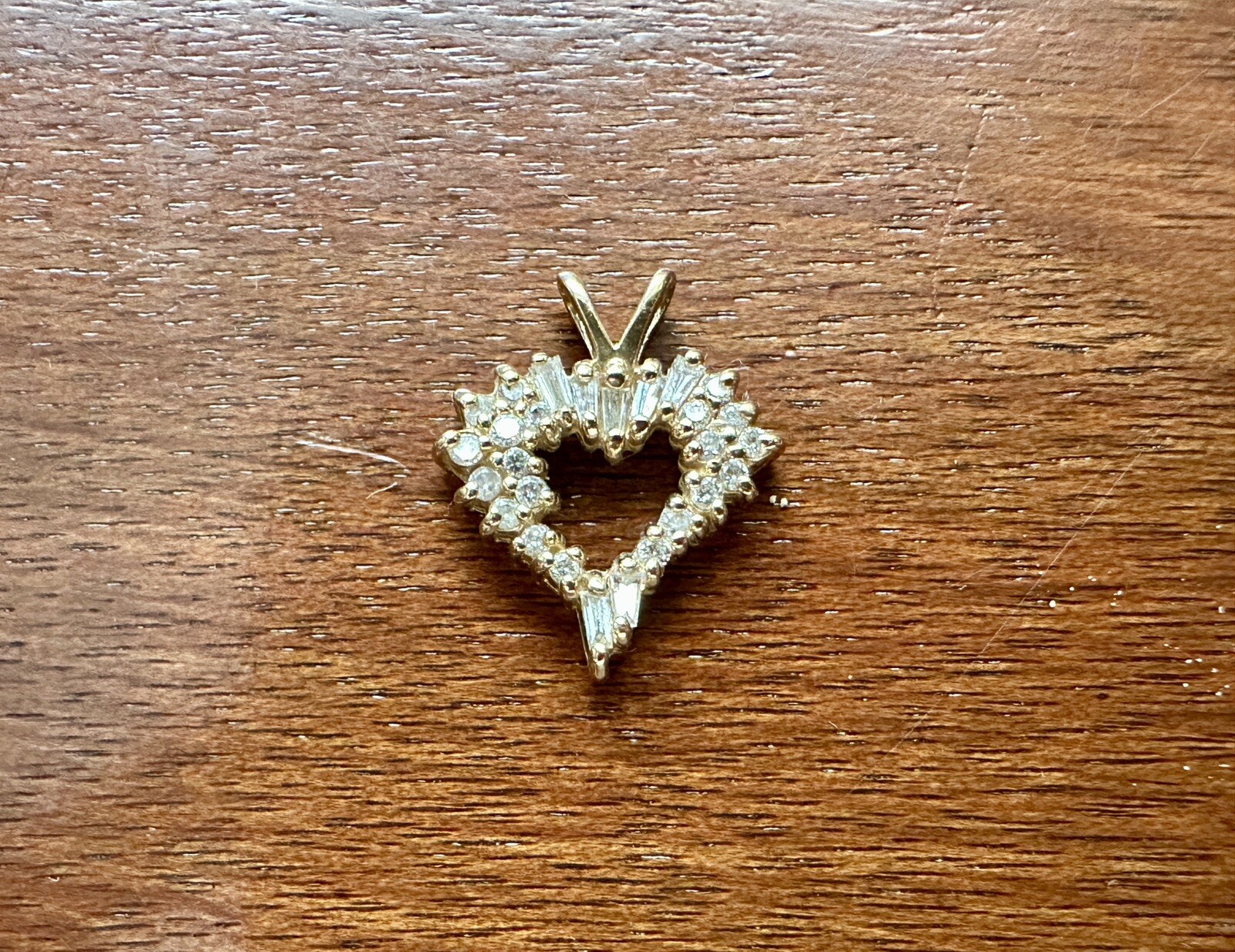 14k Yellow Gold .50ctw Tapered Baguette Round Diamond Heart Necklace Pendant