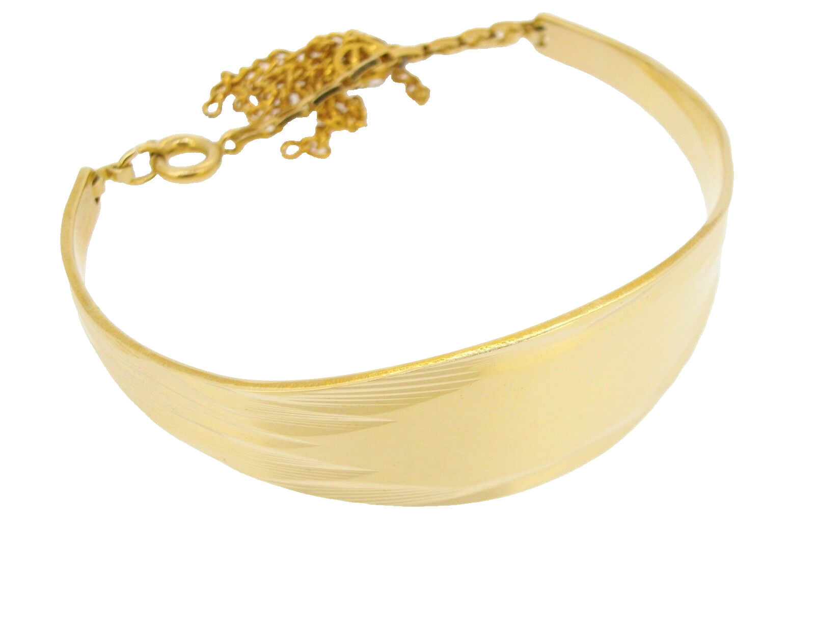 Bracelet JB cuff goldtone ID identification with chain and tassel dangle