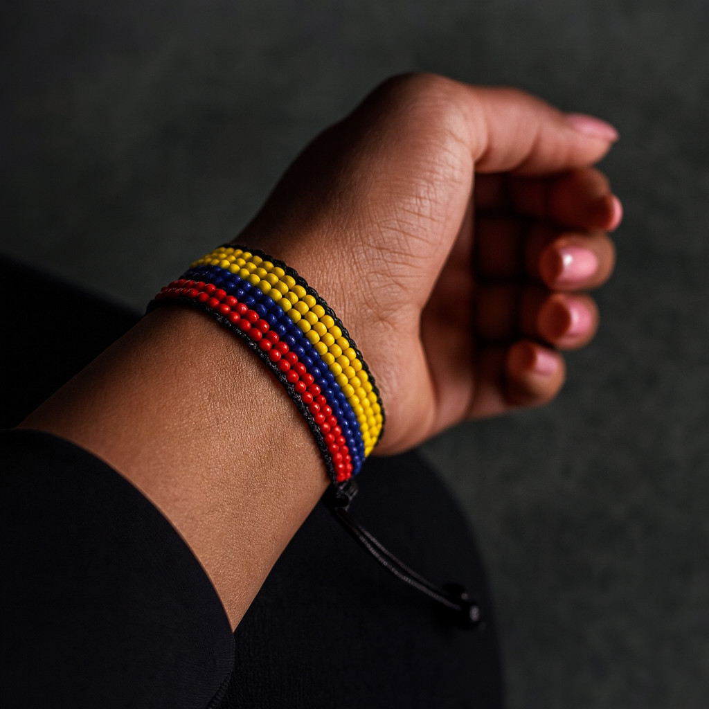 Colombia Flag Bracelet: Handmade Bracelet, Adjustable Beaded String Boho-Style