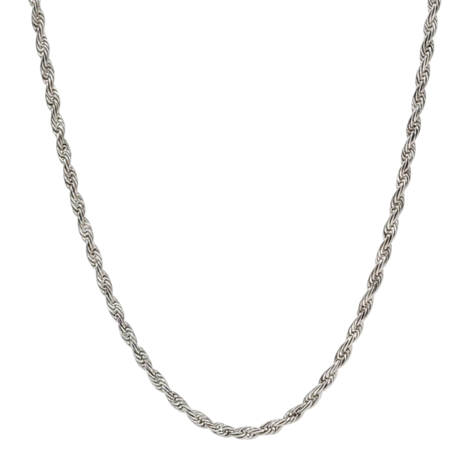 3mm 14K Steel Rhodium Rope Chain Necklace Men Women 16-30″ Italian Necklace