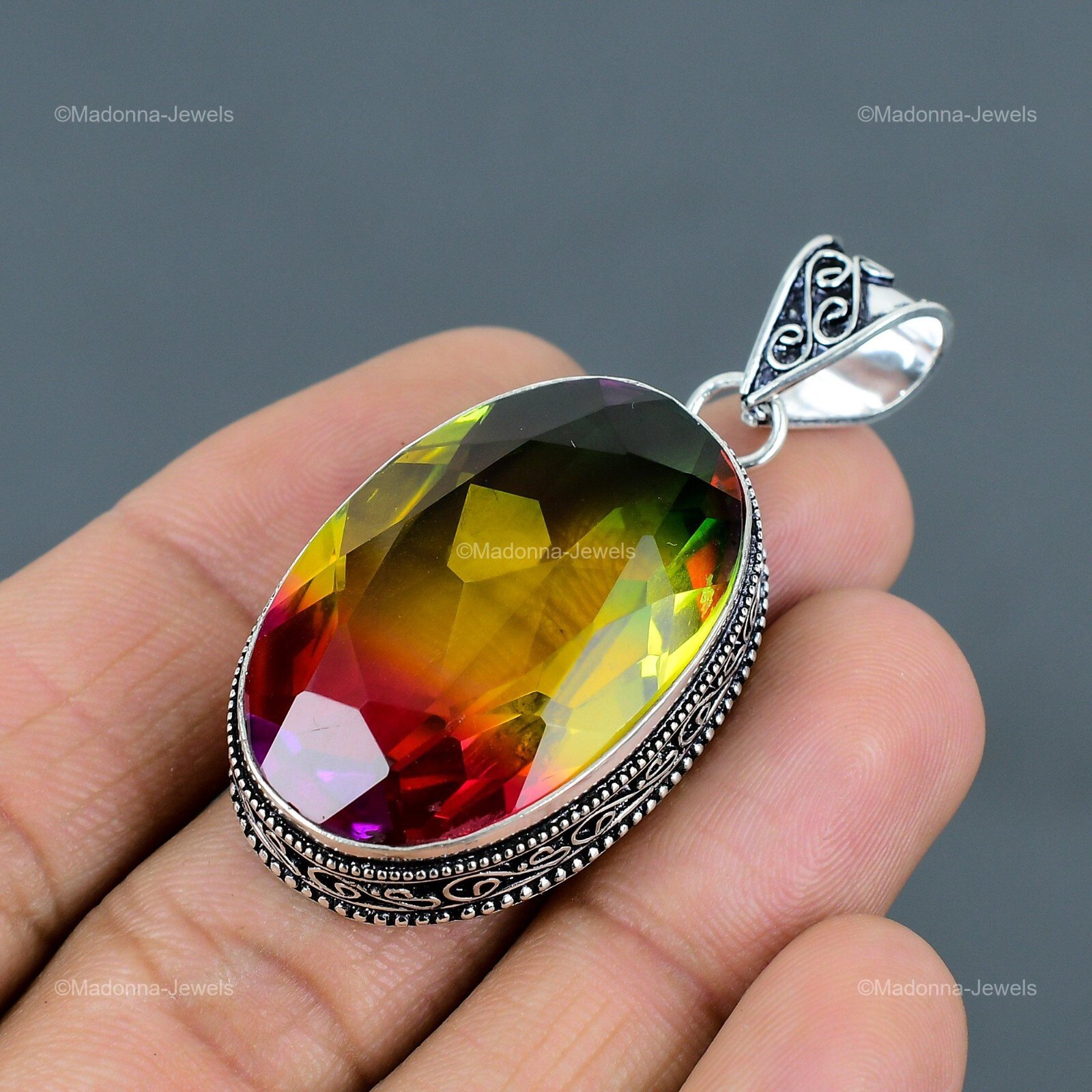 Multi Tourmaline Gemstone 925 Sterling Silver Wedding Vintage Pendant Jewelry
