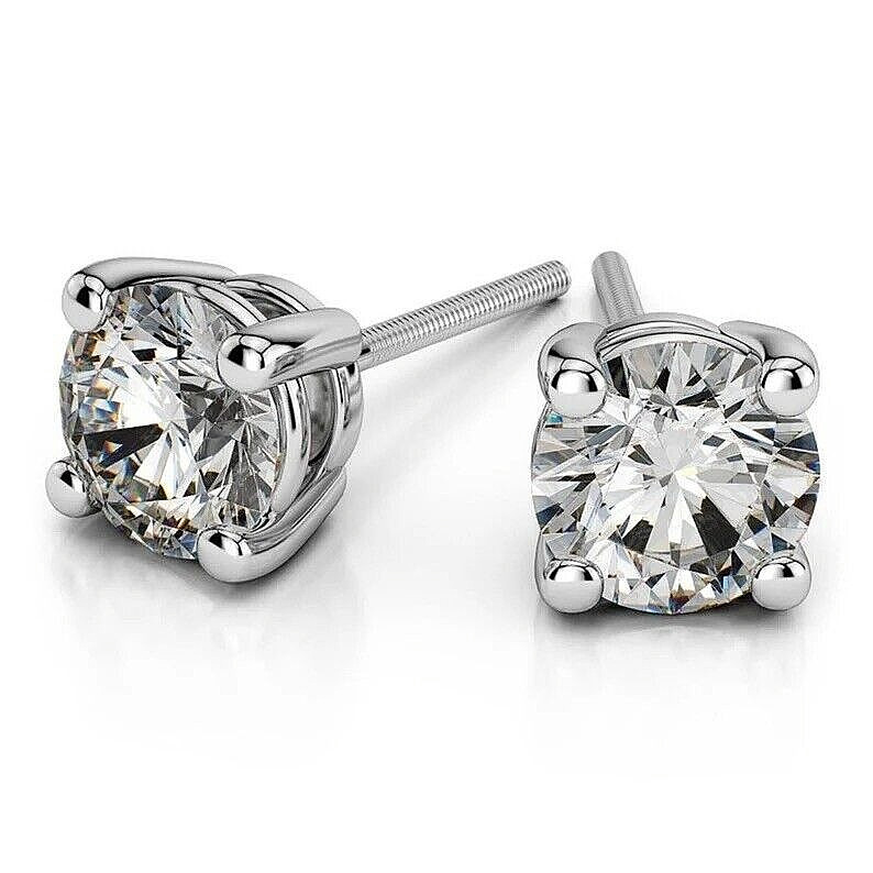1 Ct Round Cut VVS1/ D Lab Created Stud Earrings 14K White Gold 6mm Screw Back