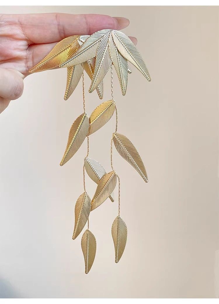 Bamboo Leaf Tassel Earrings Chinese Style Long Earrings for Women