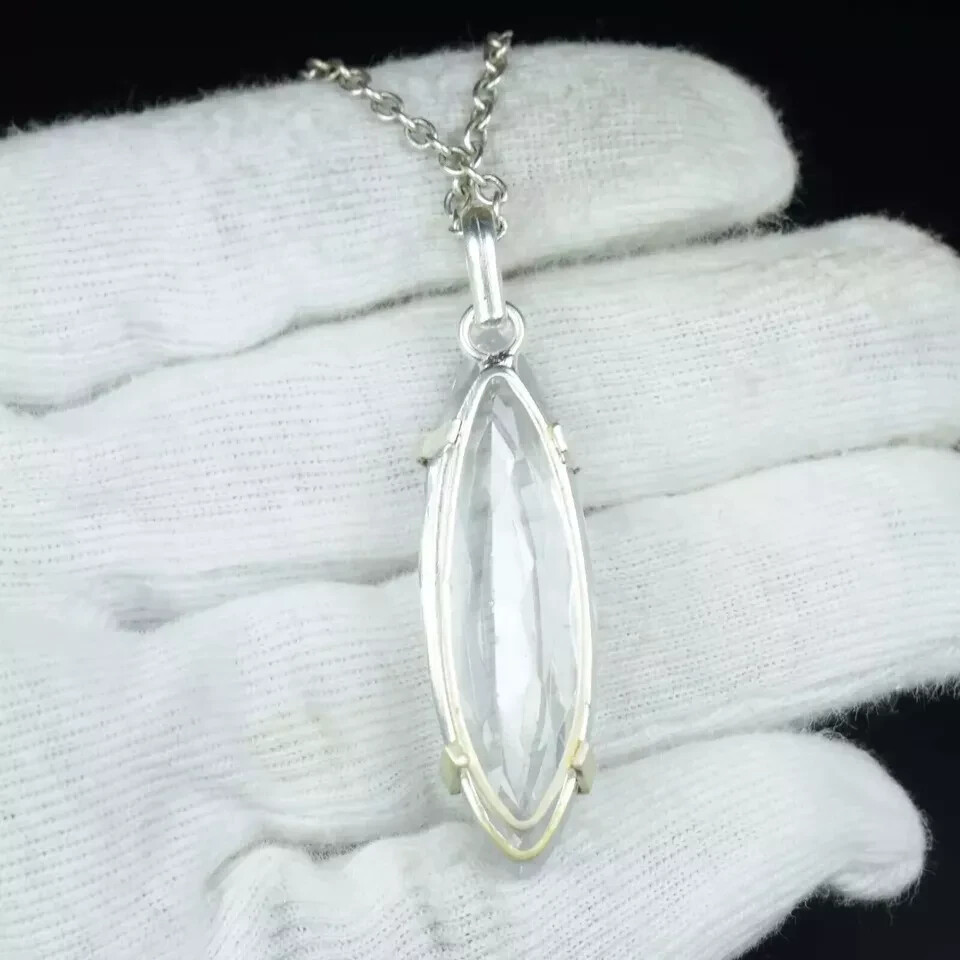 Natural Certified 97 Ct+ Marquise White Zircon Pendant 925 Silver AG Gemstone