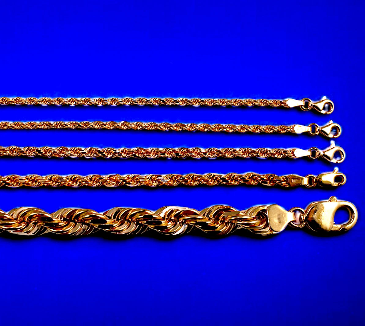10K Rose Gold SOLID Rope Necklace Chain Diamond Cut 1mm-5mm 16″-30″