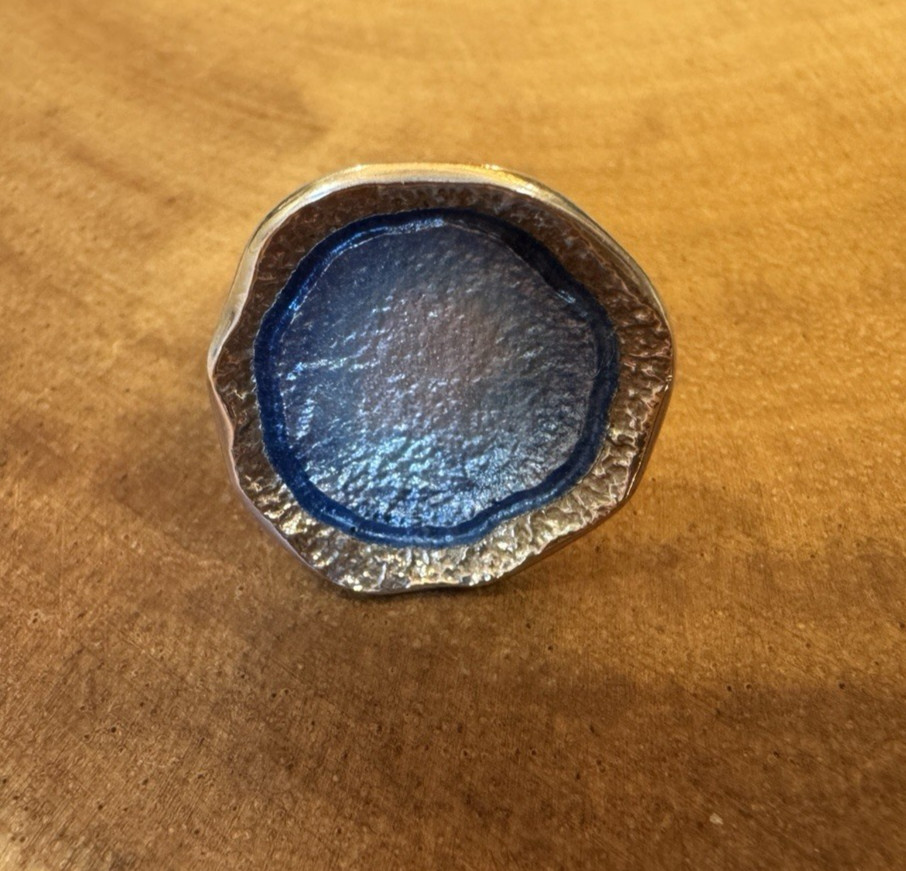 Shelia Fleet ~ Lunar Ring in Lunar Blue Enamel Sterling Sliver ~ Size 6.5