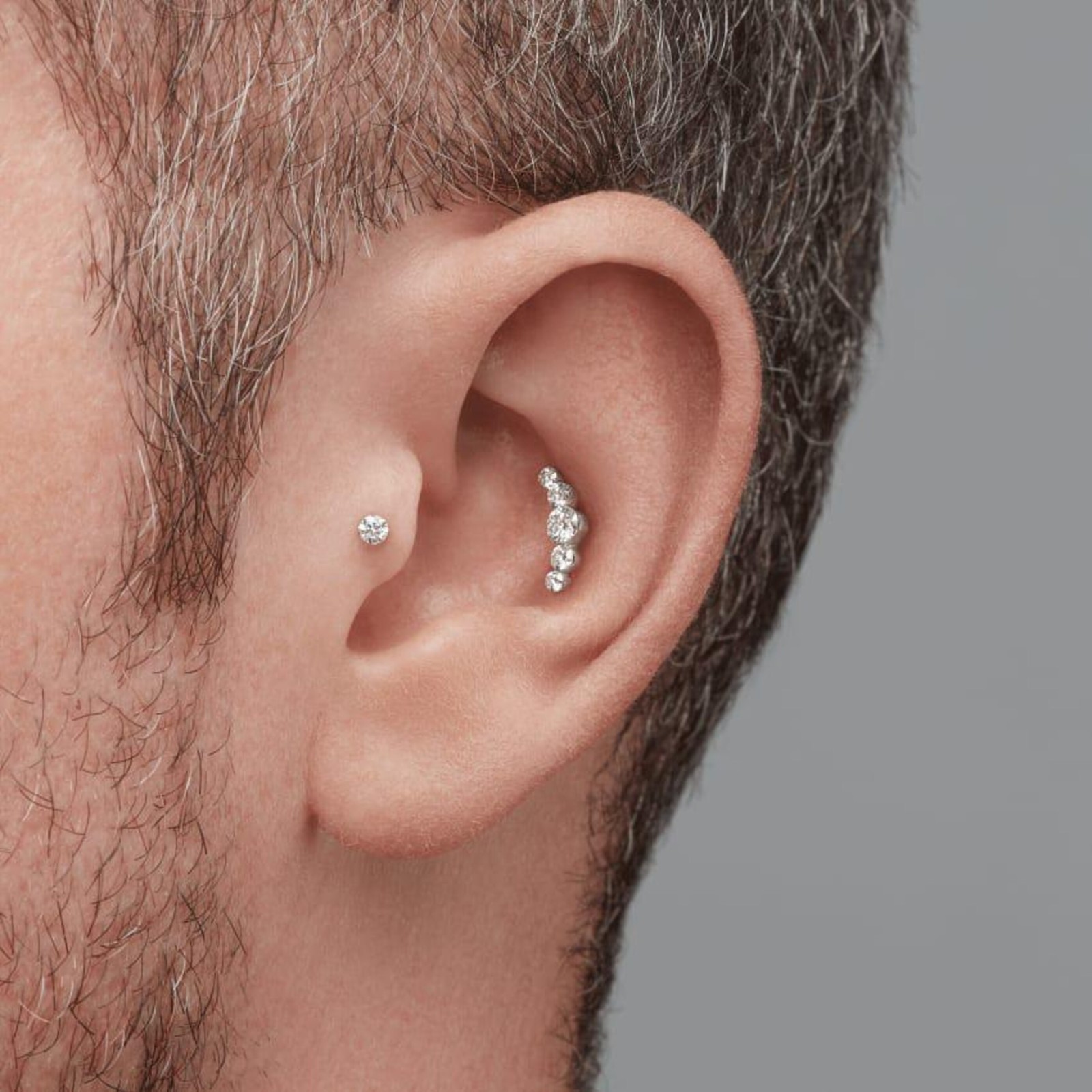 925 Sterling Silver Five Moissanite Curve Stud Helix Cartilage Earring
