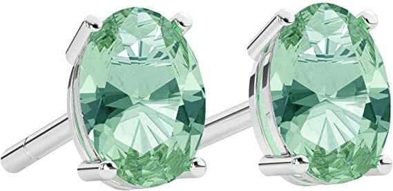 Solid 925 Sterling Silver 2.00ct Genuine Green Amethyst Oval Cut Stud Earrings
