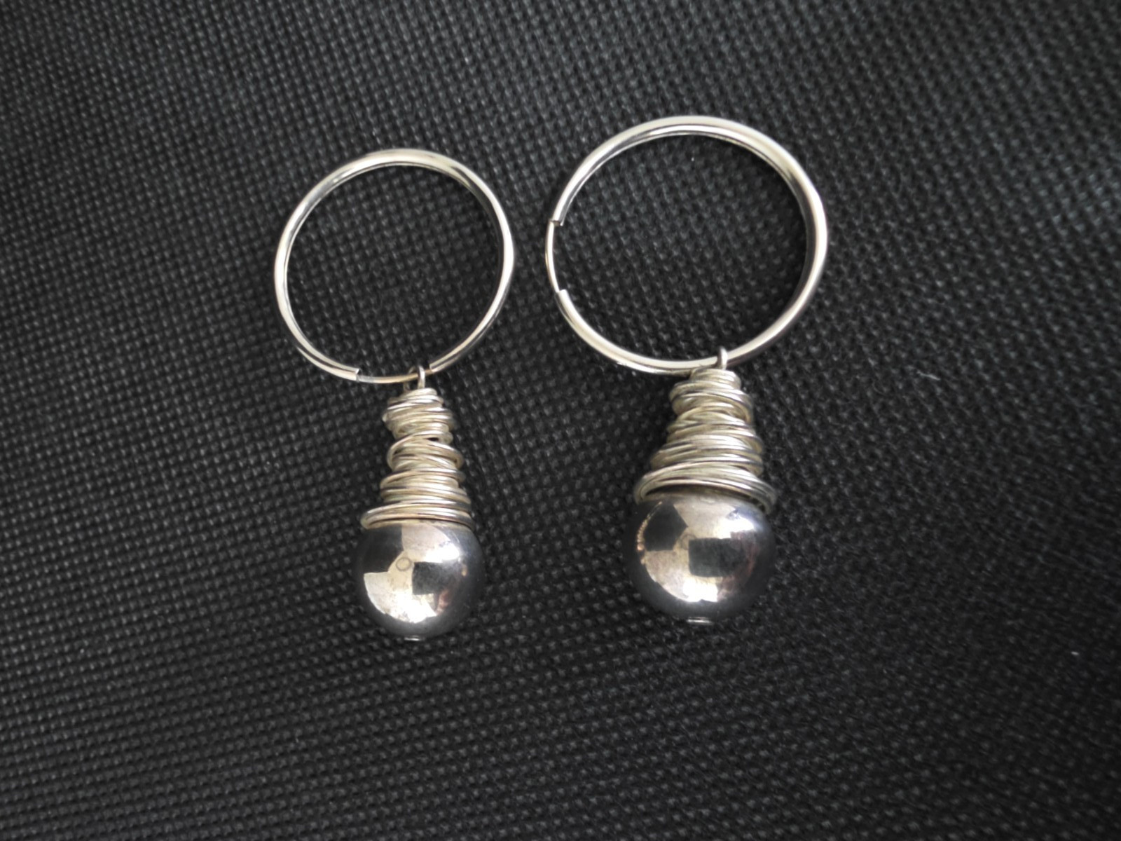 Vintage Endless Hoop Earrings Wire Wrapped 14mm Beads Silver Plated 2.2″ Drop