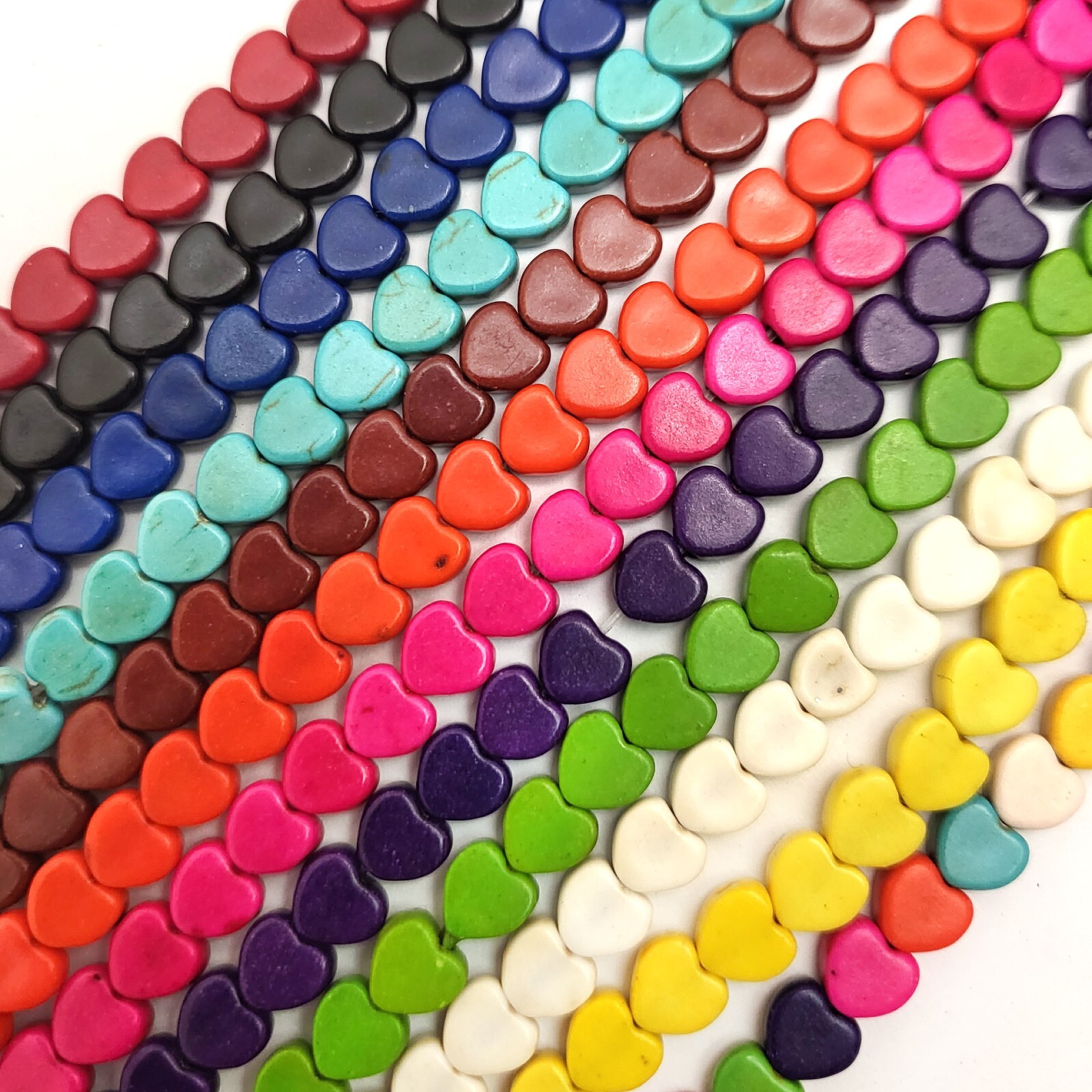 Small Heart Bead Howlite Turquoise 6mm Yellow Black White Orange Pink 15″ strand