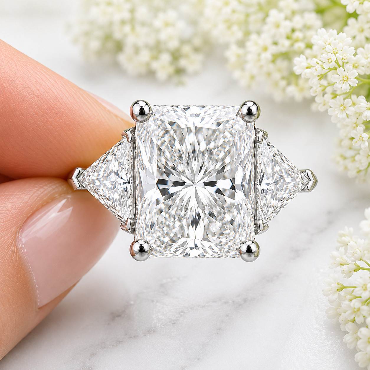 Diamond Wedding Ring 6.20 TCW Radiant Cut 18k White Gold IGI Certified Lab Grown