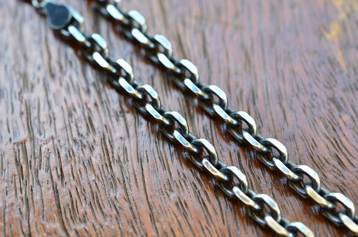 925 Sterling Silver Anchor Oxidized Chain 3.5mm Cable Chain Italian – All Sizes