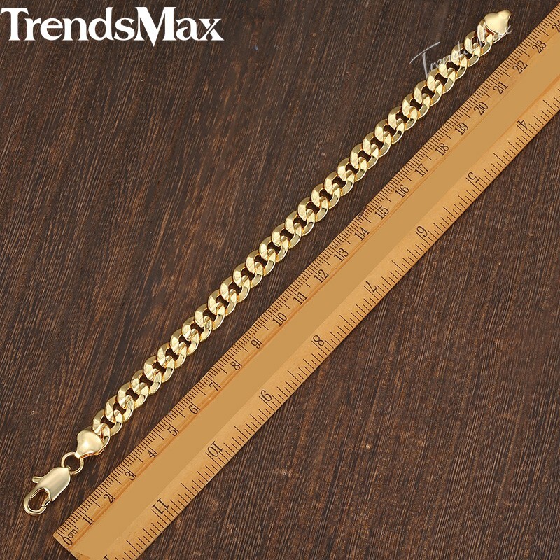 9MM 8″ HAMMERED Curb Cuban Bracelet 18K Gold Filled Chain Jewelry For Men Women
