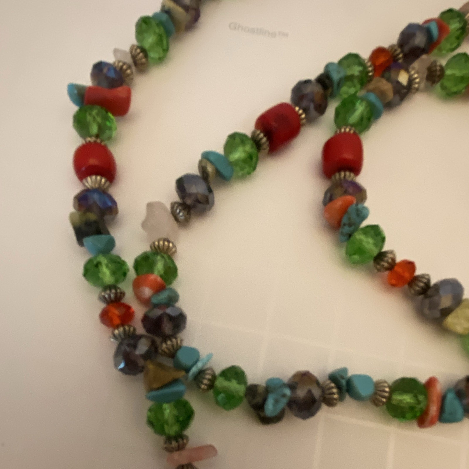 Multicolor Glass Beaded Necklace with Crystal Accents Extender Lobster Clasp