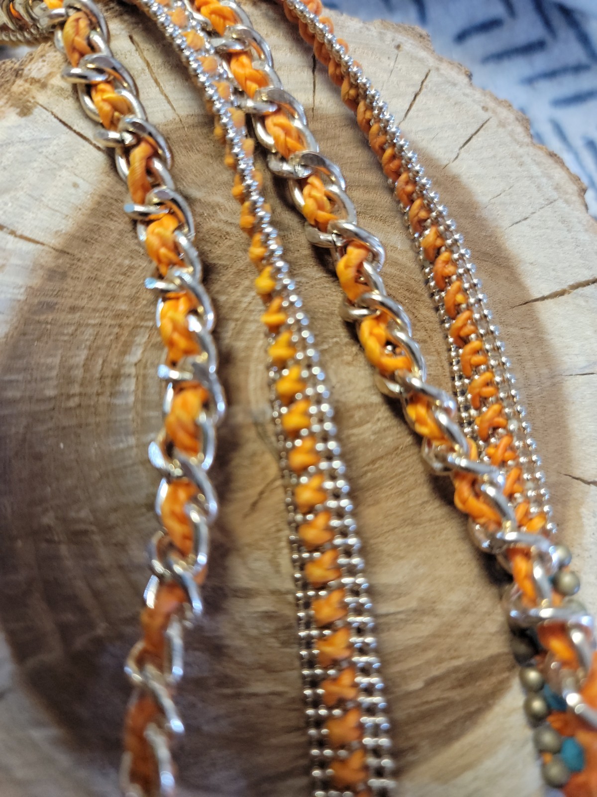 Boho Aqua Terra JASPER Pendant Woven Necklace Orange/ Turquoise