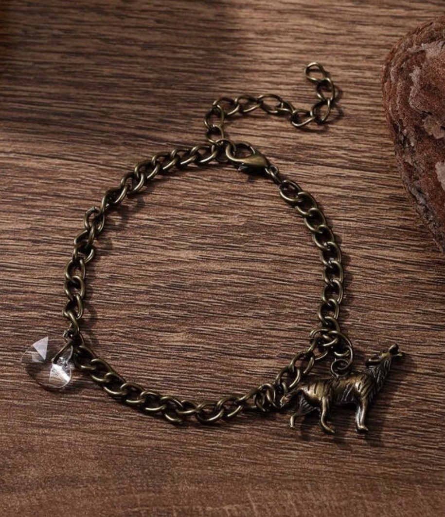 Twilight Saga Wolf & Heart Charm Bracelet Bronze New Moon Edward Jacob Bella