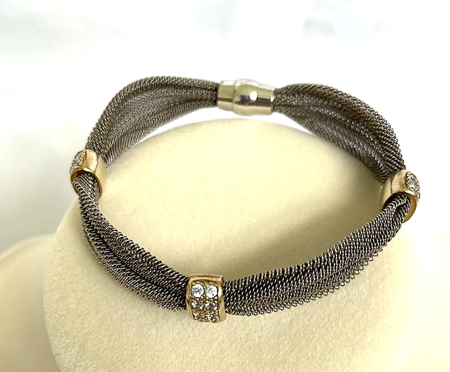 Italian Silver Mesh Bracelet 7.5″ Crystal Rondelles Adami Martucci Style