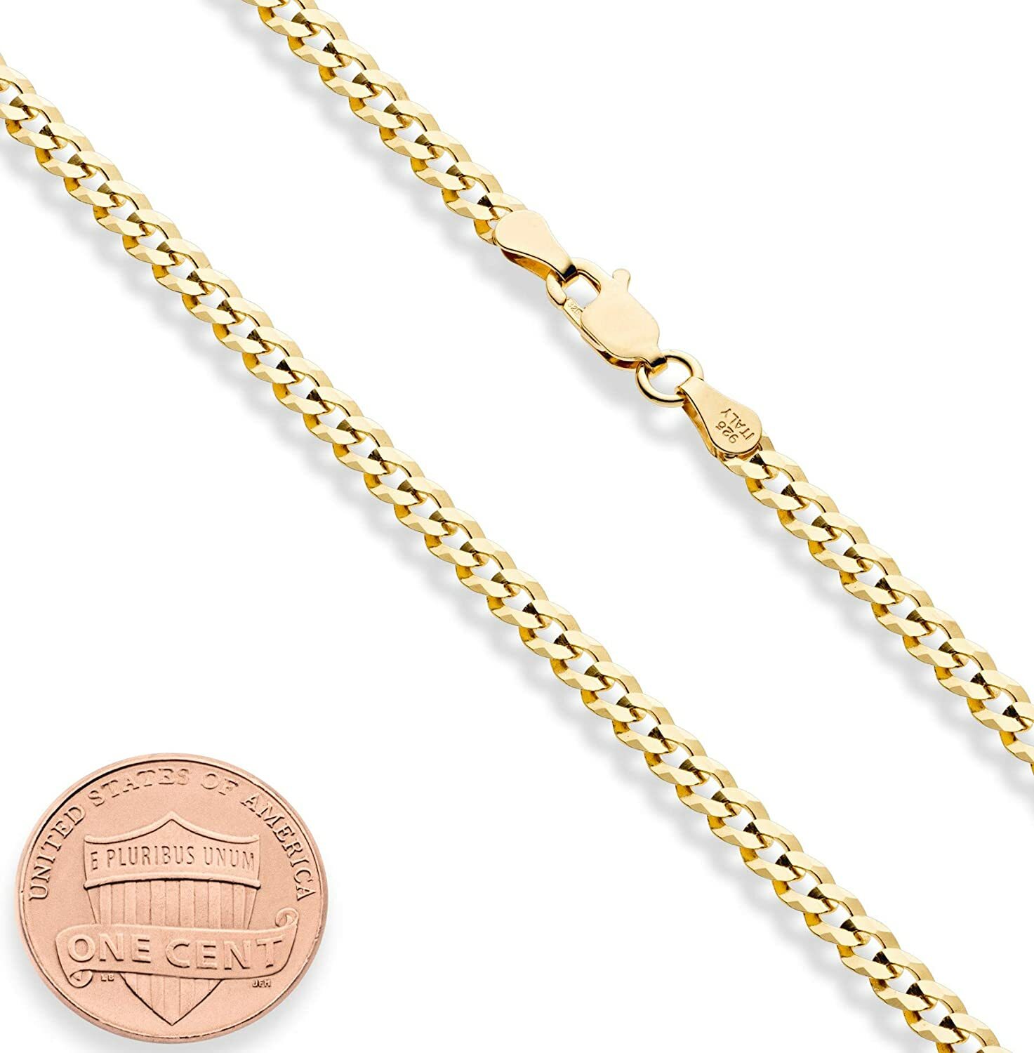 3MM Solid 925 Sterling Silver Italian Gold Curb Cuban Chain Necklace 18″- 24″
