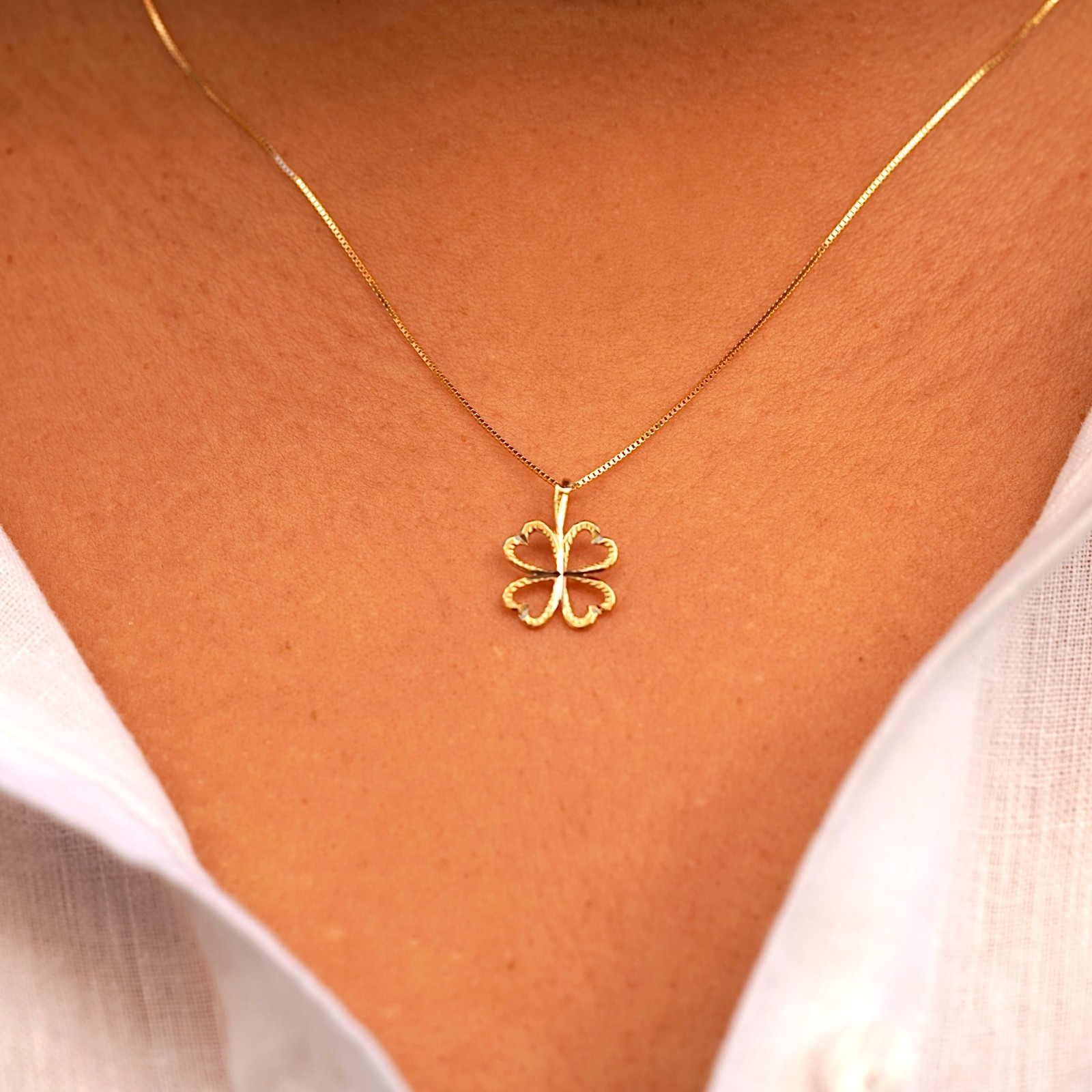 14K Yellow Gold Heart Clover Pendant – Lucky Charm – Real Solid Gold