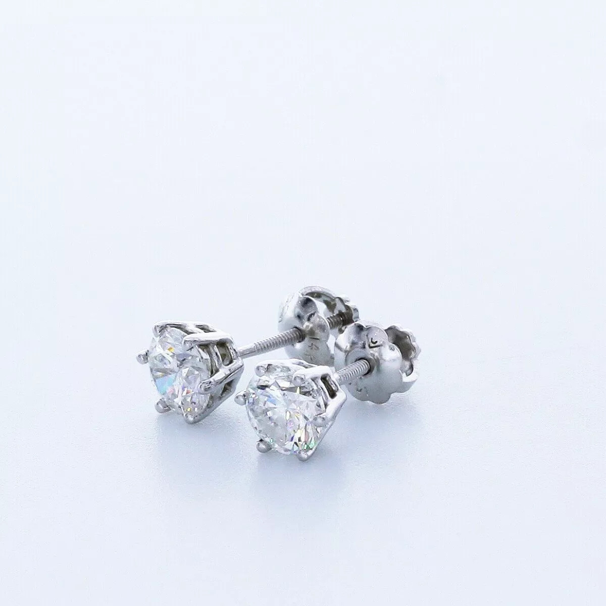 Solid 14K White Gold Stud Earrings Classic 1.25 CT Round Natural Diamond G SI1