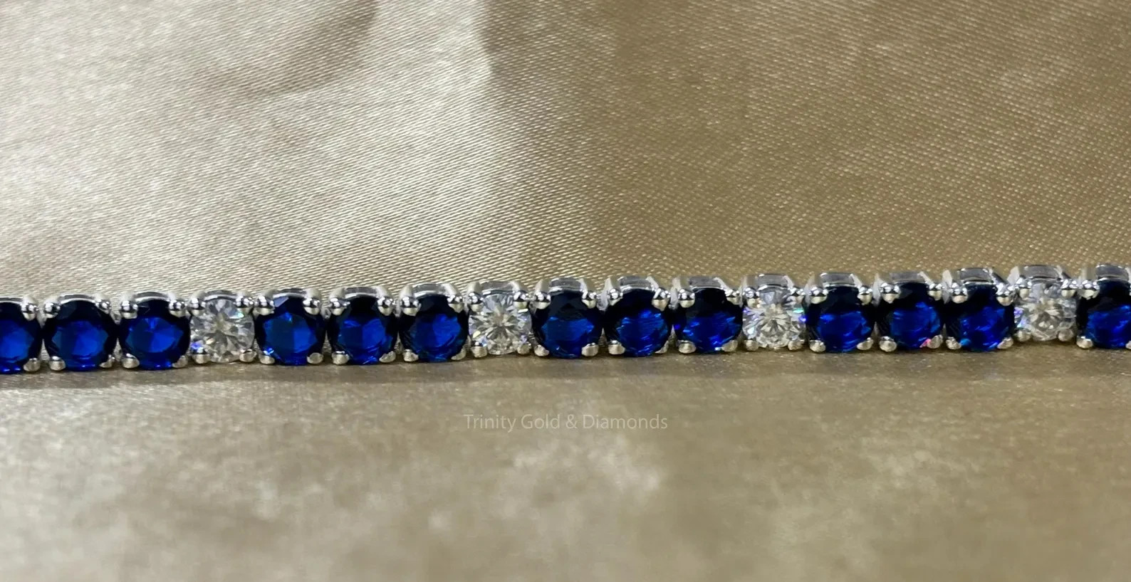 12Ct Round Cut Natural Sapphire Diamond Wedding Tennis Bracelet 14K White Gold 7