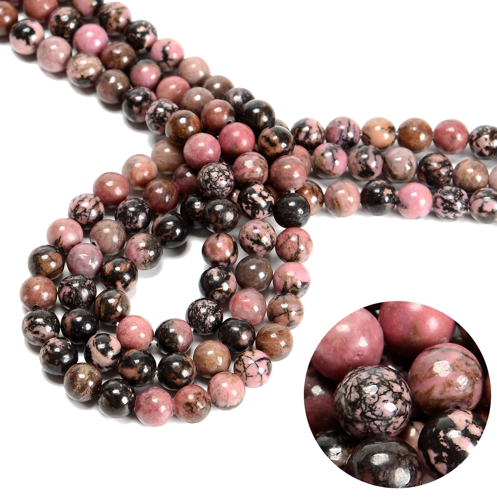 Rhodonite Smooth Round Beads 4mm 6mm 8mm 10mm 12mm 15.5″ Strand