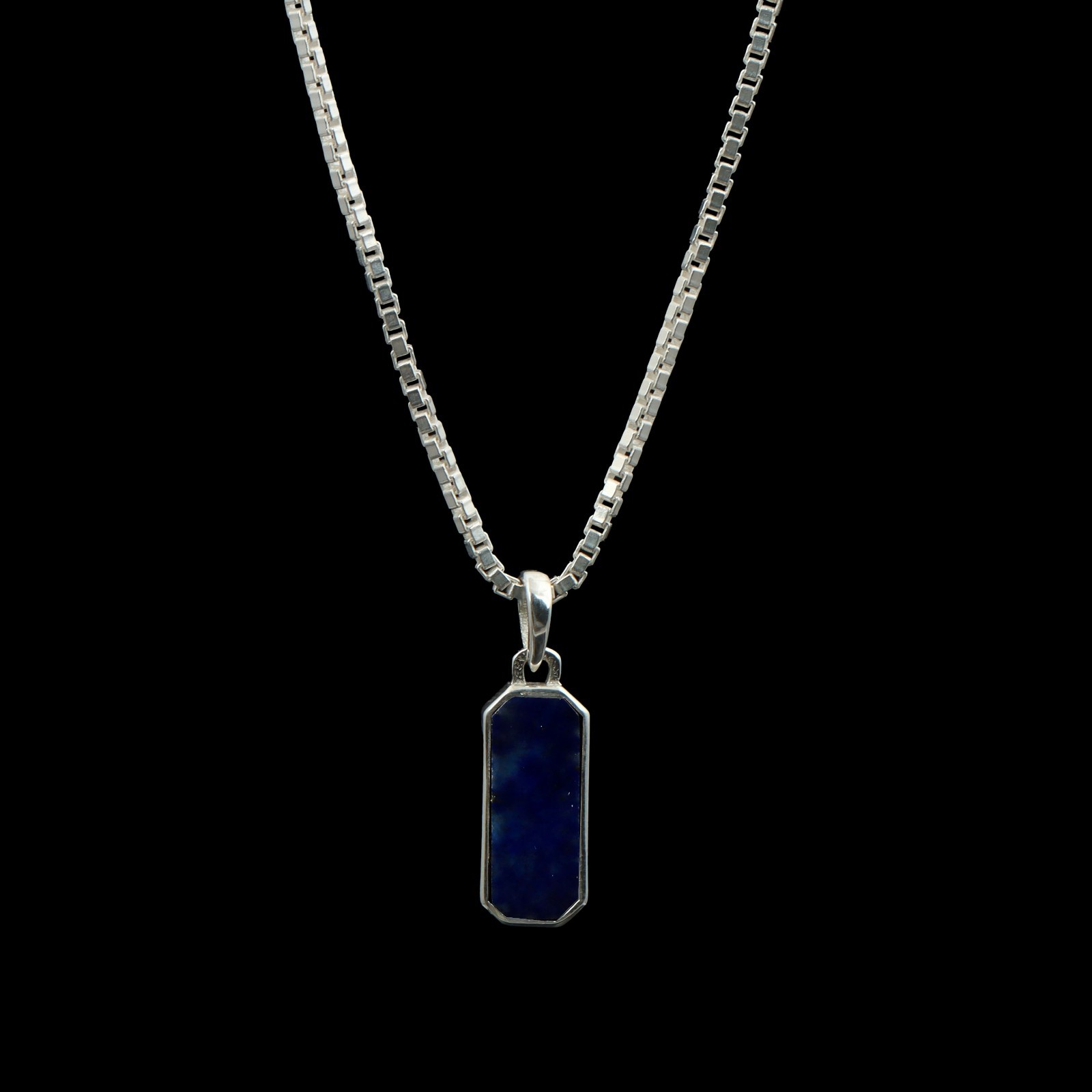 Rectangular Lapis Lazuli Pendant in Polished 925 Sterling Silver Jewelry Gift