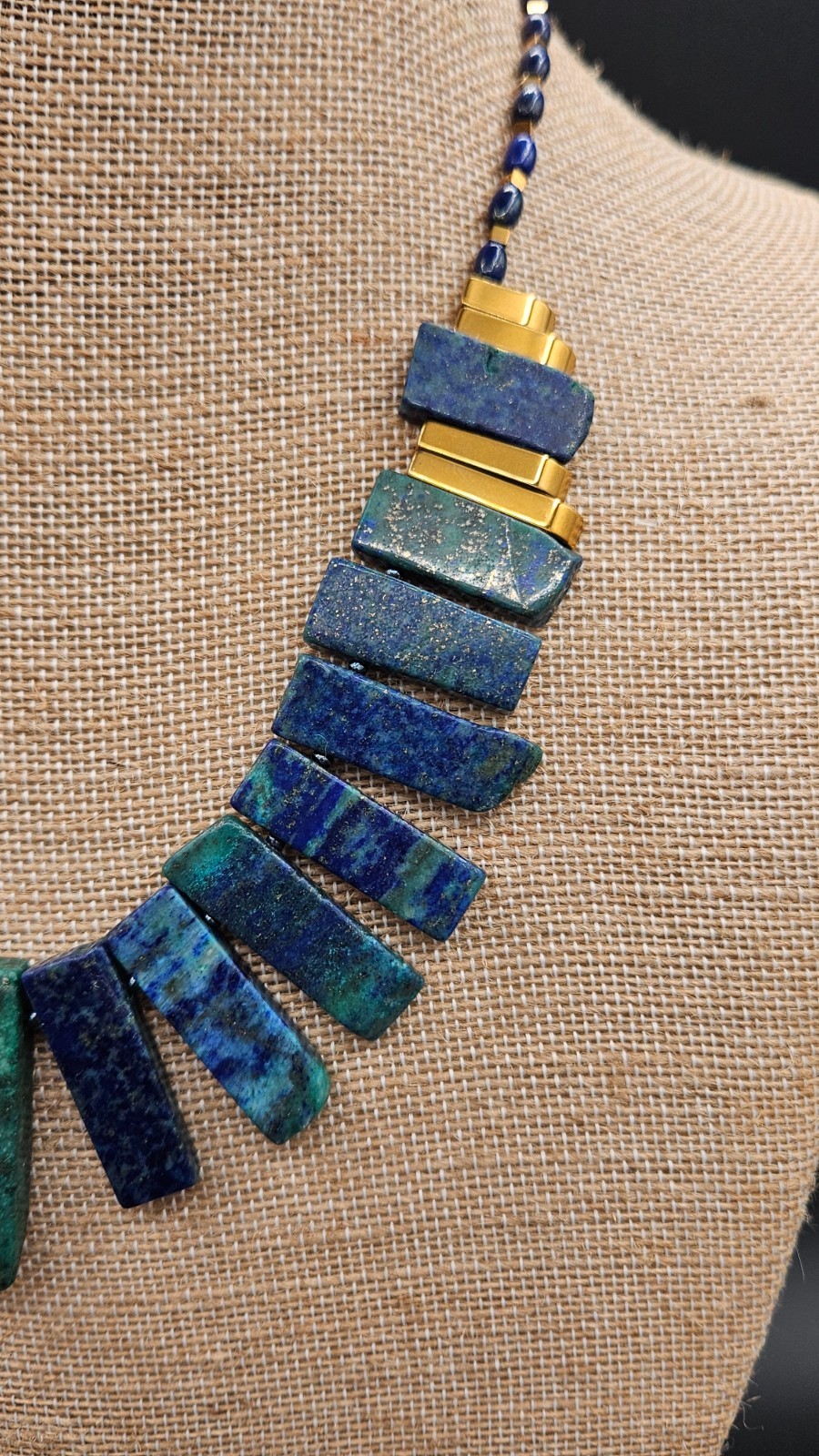 Chico’s Blue Green Lapis Lazuli 22 inch Necklace Gold Plate